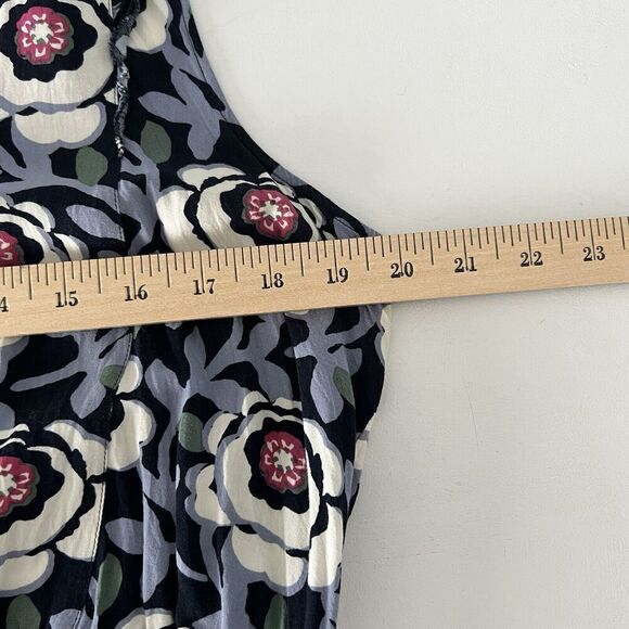 Ann Taylor Loft Floral Dress Womens Large Blue Rayon Ruffle Sleeveless Tie Waist - Picture 7 of 9